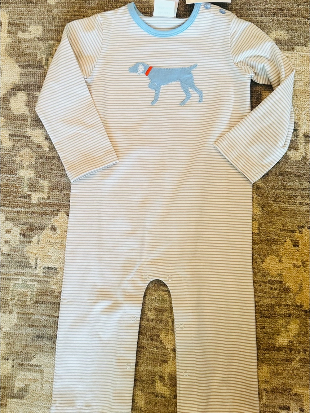 Shrimp & Grits Striped Puppy Appliqué One-Piece Bodysuit for Kids